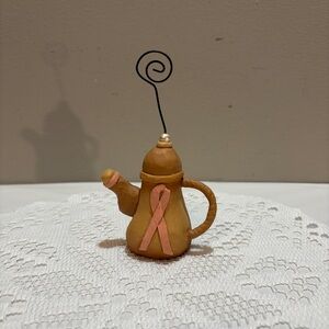 Vintage Blossom Bucket Teapot with Pink Ribbon Breast Cancer Awareness Decor